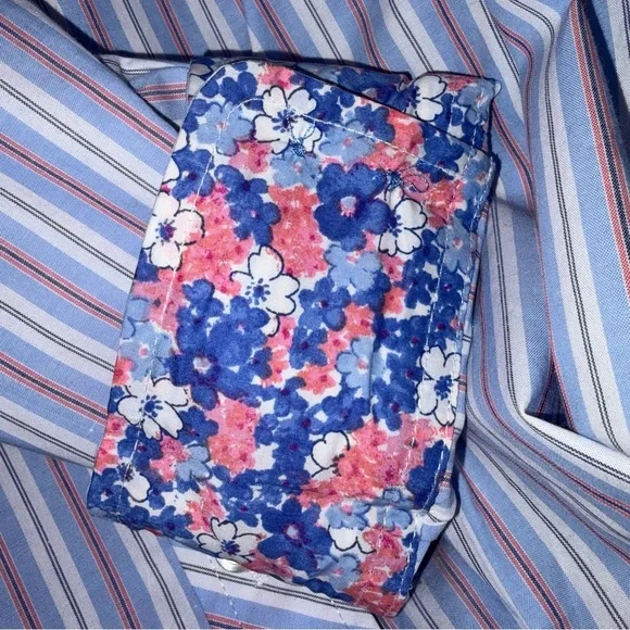 Talbots striped button down shirt w/ floral cuff Pink, Blue, White 1X NWT - Picture 7 of 7